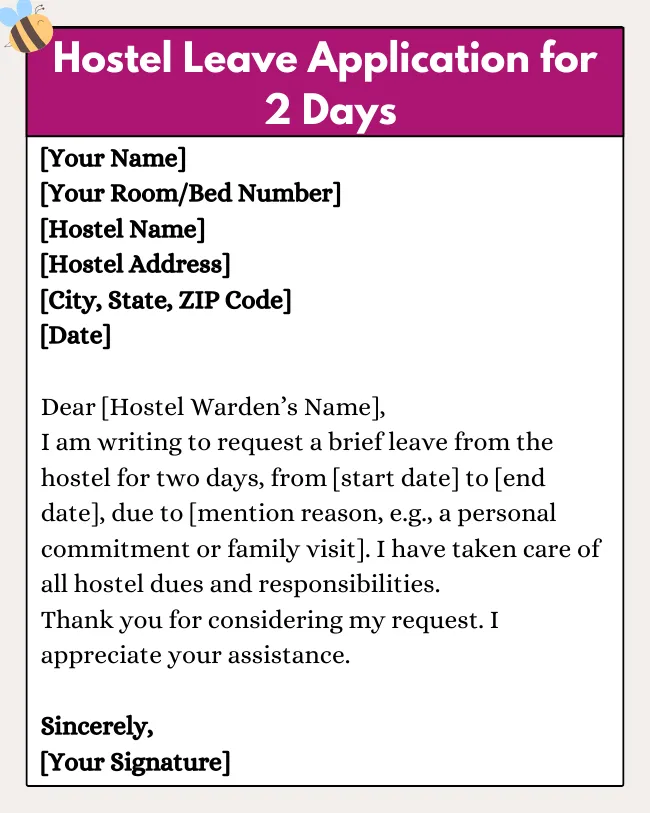 Hostel Leave Application For 2 Days