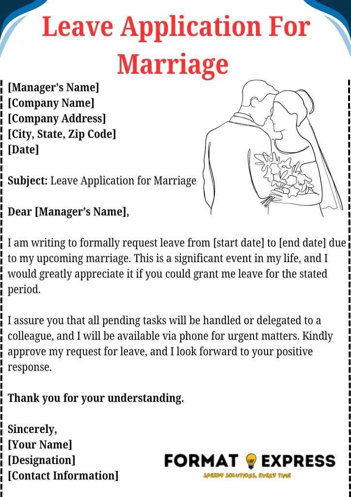 Leave Application For Marriage | Formats For Office, School &Amp; More 1 Leave Application For Marriage