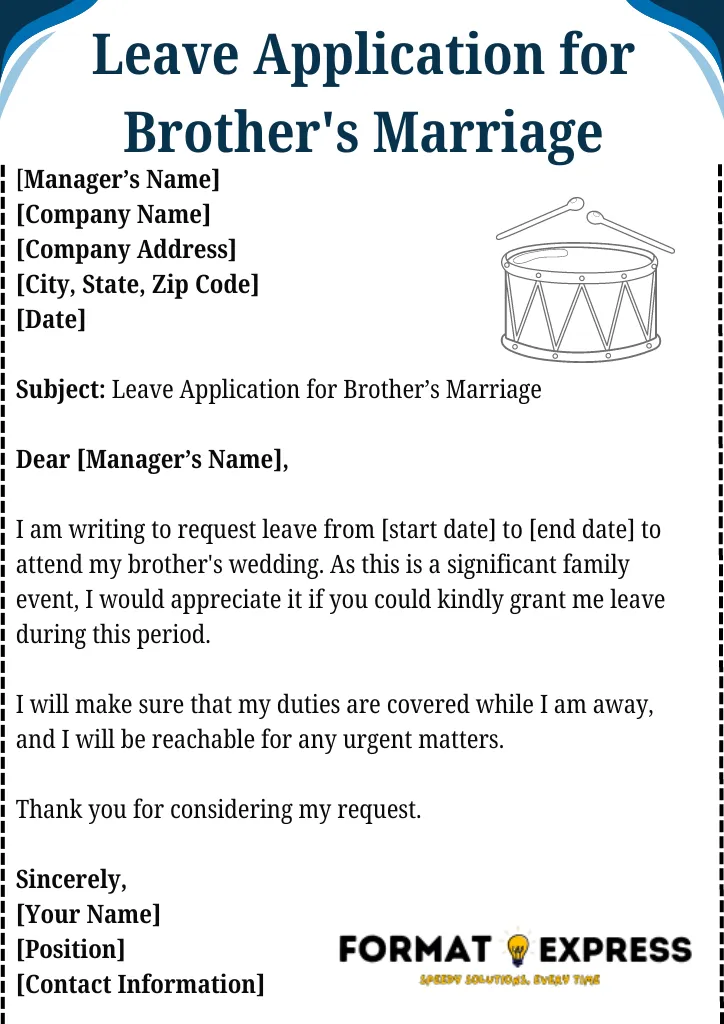 Leave Application For Marriage | Formats For Office, School &Amp; More 7 Leave Application For Brother'S Marriage