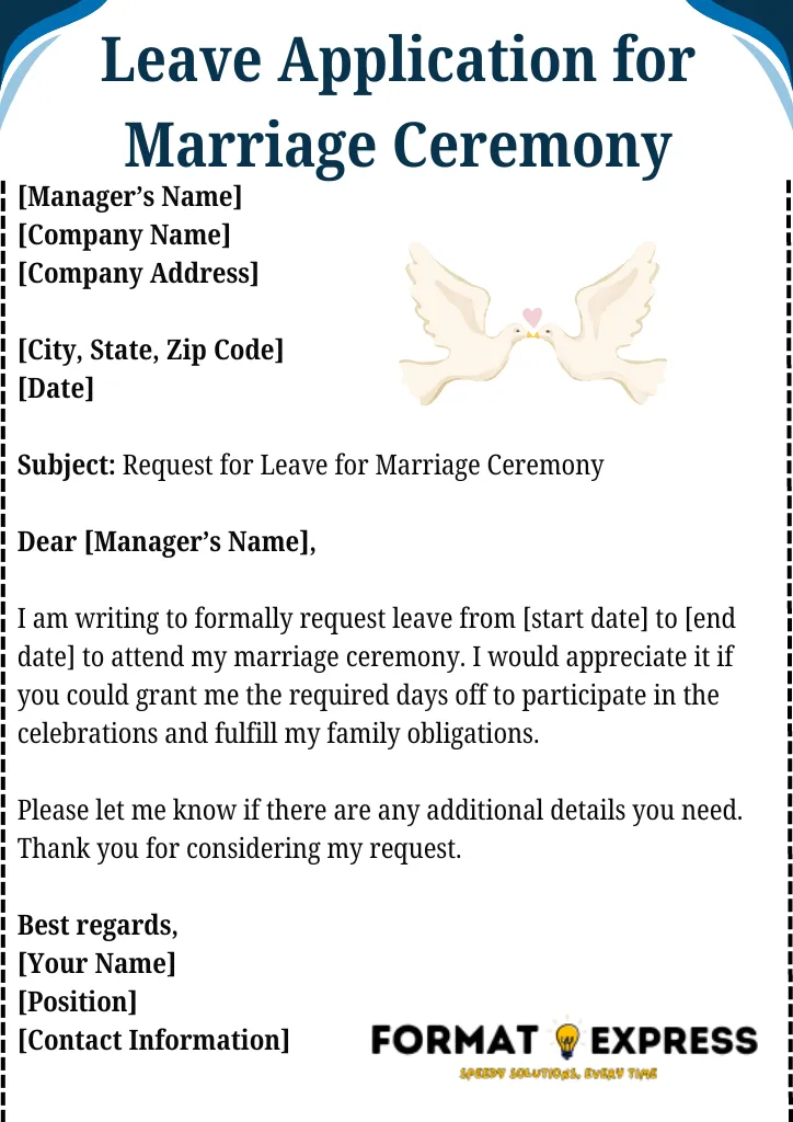 Leave Application For Marriage | Formats For Office, School &Amp; More 5 Leave Application For Marriage Ceremony
