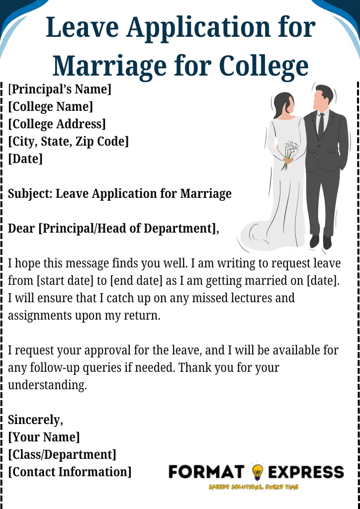 Leave Application For Marriage | Formats For Office, School &Amp; More 6 Leave Application For Marriage For College
