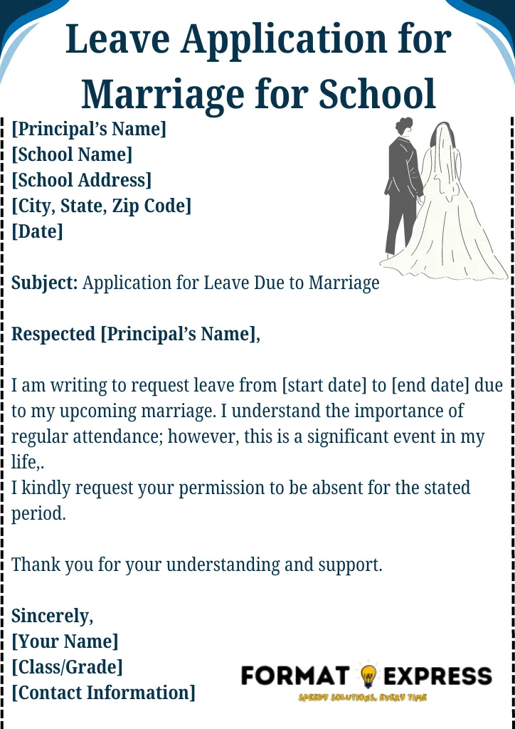 Leave Application For Marriage | Formats For Office, School &Amp; More 4 Leave Application For Marriage For School
