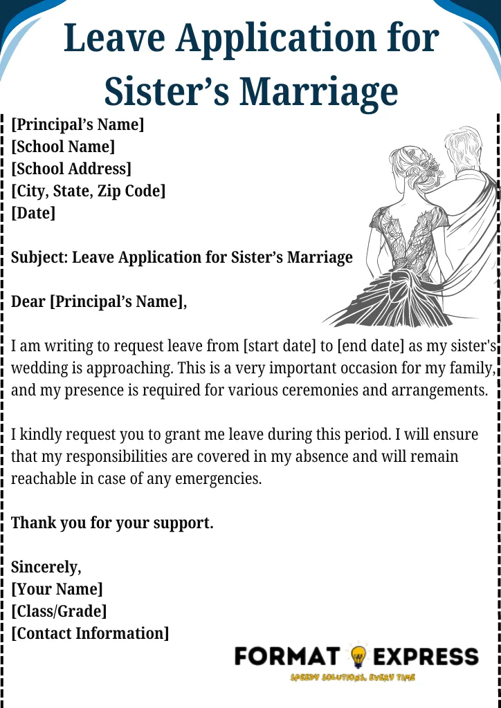Leave Application For Marriage | Formats For Office, School &Amp; More 2 Leave Application For Sister’s Marriage
