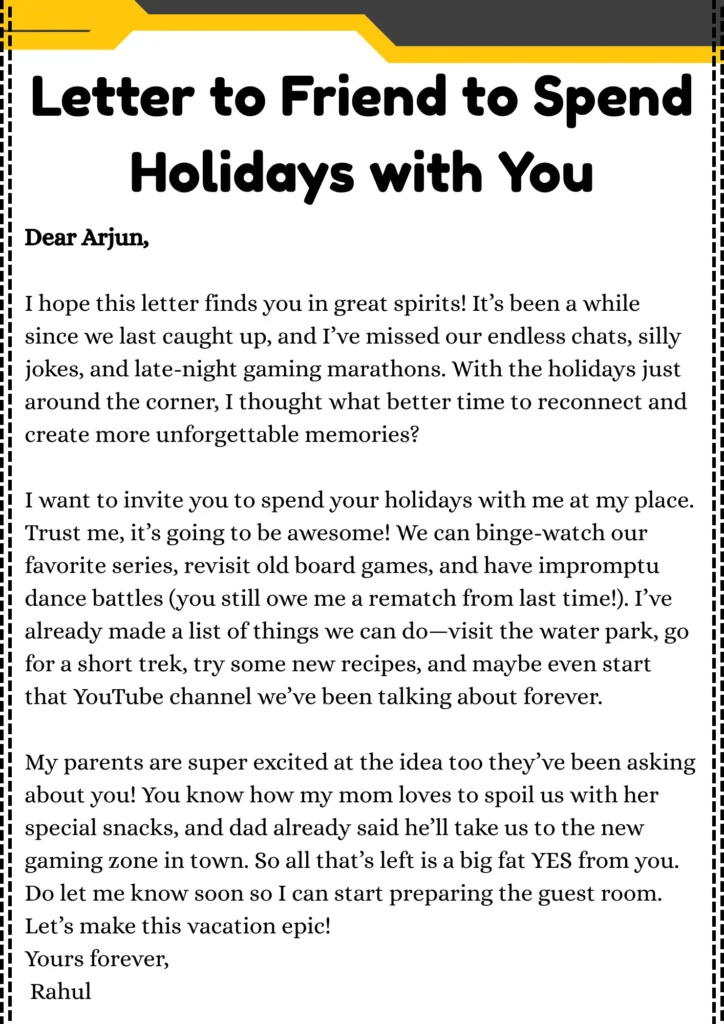 Letter to Friend to Spend Holidays with You